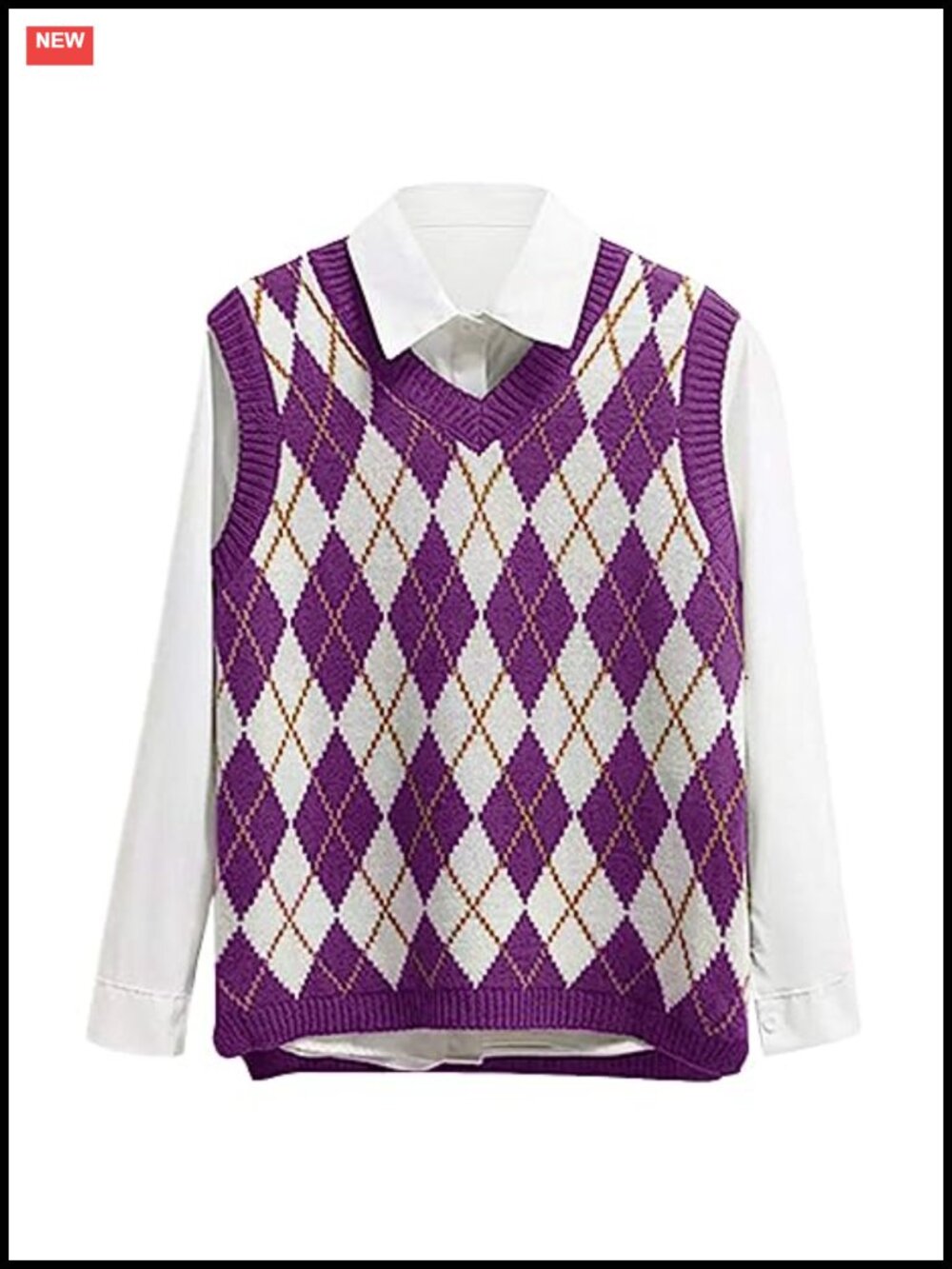 Lailezou Women's Argyle Sweater Vest V-Neck Sleeveless Crop Knit Tank